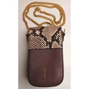 THACKER Leather Python Embossed Crossbody Phone Case Wallet Burgundy/Gold Chain
